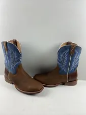 Twisted X 11” Tech Blue/Brown Leather Square Toe Pull On Western Boots Mens 13 D