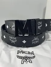 Adjustable Reversible Black MCM Belt with Black Buckle