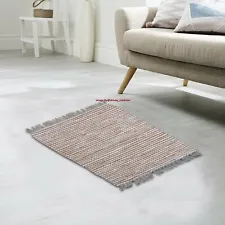 Rug 100% Cotton Hand woven 2x3 Ft Area Rug Stripe Home Decor Carpet Chindi Rag