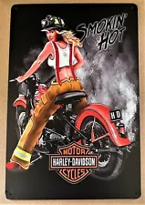 Harley Smokin Hot Girl Tin Sign (Pan Knuckle Fat Sportster Twin Soft Hard) CGA15