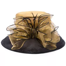 Womens Stylish Occasion Organza Feather Bow Kentucky Derby Wide Brim Hat A045