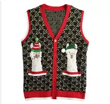 Men's Celebrate Together Christmas Llama Pals Ugly Sweater Button Down Vest. Siz