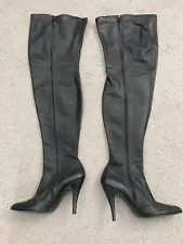 black leather thigh high boots, 4 inch heels