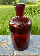 Vintage Red Pyrex Glass Medicine Apothecary Bottle With Stopper