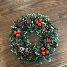 Vintage Christmas Wreath Plastic Holly Berry 18" Door Centerpiece USED FAST SHIP