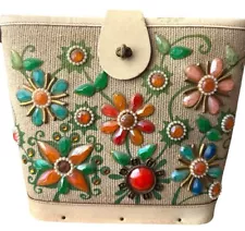 Enid Collins Jewel Garden Wood Bottom handbag 1960’s Vtg NO Missing Jewels