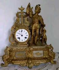 Antique French Figural Mantle Clock "The Hunter" Medaille D' Argens Vincenti