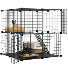 2 Tier Indoor Cat Cage Outdoor Cat Enclosures Kitten Cage DIY Pet Playpen for 2.