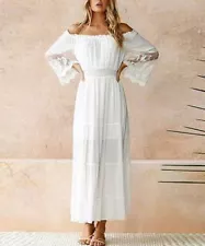 Sale Zulily White Lace Off-Shoulder Maxi Dress MSRP $81 Romantic Hippie