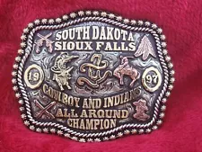 ALL AROUND RODEO TROPHY CHAMPION BUCKLE☆SIOUX FALLS SOUTH DAKOTA☆1997☆RARE☆32