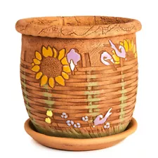 SUNFLOWERS Brown Ceramic Planter Plants Pot Clay Pot for Plants Handmade