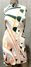 Emilio Pucci Vintage Runway Signature Print Mock Neck Dress US 2 4 / IT 38