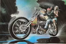 VINTAGE DAVID MANN MOTORCYCLE POSTER ORIGINAL EASY RIDER 1980 RAINSTORM RARE