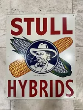 Vintage STULL HYBRIDS Seed Corn Tin Metal Sign 100% Original Farm 1960’s Nice