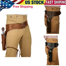 Western Cowboy PU Leather Gun Holster Tooled Revolver Pistol Belt Punk