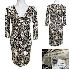 Diane Von Furstenberg DvF Elena Silk Jersey Dress size 2 black tan multicolor