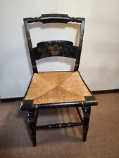 L.Hitchcock - Maple Black Stenciled Harvest Rush Side Chair - Signed - **Read**