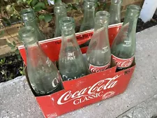 Vintage Coca Cola 8 Pack Empty Green Glass Bottles 16oz w/ Cardboard Case