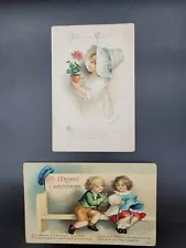 Signed Ellen Clapsaddle Holiday Postcards 1917 Christmas Couple Easter Child