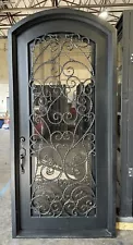 Wrought Iron Single Entry Door 42" x 96" Arched Floral