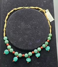 Vintage Signed 1928 Jade Necklace Gold Tone State Sale