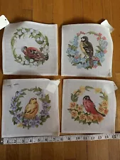 4 Vtg Bird Hand Painted Needlepoint Canvases