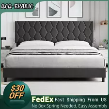 Twin Full Queen King Size Bed Frame Adjustable Upholstered Headboard Platform