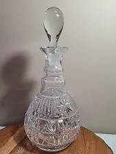 Vintage Heavy Crystal Cut Glass Decanter With Elegant Teardrop Stopper 12" Tall