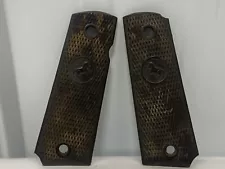 Colt 1911 Checkered Brown Grips Colt Medallions