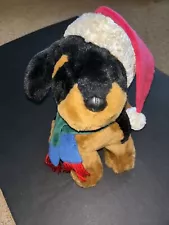 COMMONWEALTH 2003 Black & Brown Christmas Soft Plush Puppy Dog Rottweiler