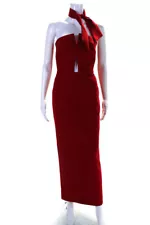 New Arrivals Womens Bow Detail Cut Out Zip Up Strapless Maxi Dress Red Size 34