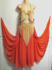 Vintage Professional Belly Dance Costume Set Beaded Sequin Hip Belt Bra 36-38B/C