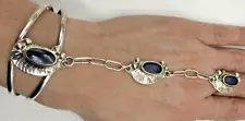 Alpaca Mexico Silver Feather Purple Blue Stone Slave Bracelet Adjustable