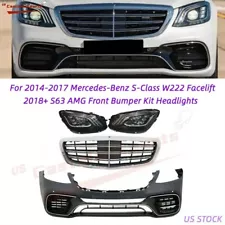 For 14-17 Mercedes S Class S550 W222 Facelift 18+ S63 AMG Front Bumper+Headlight