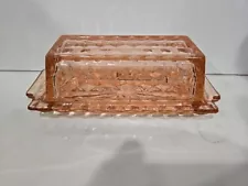 VINTAGE FOSTORIA AMERICAN PINK CRYSTAL BUTTER DISH BY FOSTORIA RARE 1950S