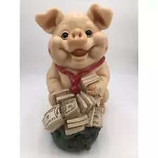 Large Pig Piggy Bank Vintage 15” T x 10”W Thick Plastic Handpainted Unique