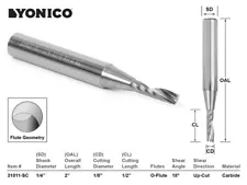 1/8" Dia. O Flute Upcut End Mill CNC Router Bit - 1/4" Shank - Yonico 31011-SC