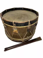 Rare Antique Primitive Civil War Soldier Drum w/ Brass Handle Drumsticks