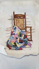 Cross stitch Finished Piece For crafts cards repurpose Quilt On A Rocking Chair