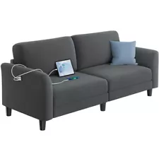 2-Seater Fabric Couch with USB Charging Ports, 67" W Upholstered Sofa