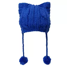 BomHCS Winter Women Hats Pussy Cat Ear Beanie Braided Pompom Balls Knit Caps