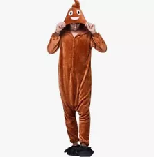 Emoji Adult Poop Costume Fleece One Piece Pajama Brown Hooded Zip Medium 8-10