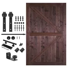 S&Z TOPHAND® 60 in x 84 in Brown British Brace Knotty Barn Door with 10FT Sli...