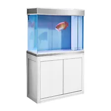 Aquarium 110 Gallon Tempered Glass with LEDLight Complete Fish Tank White Silver