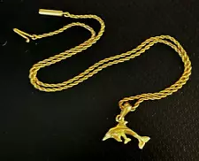 Pre-Owned 14k Yellow Gold Rope Chain 14.5" Len Choker Necklace & Dolphin Pendant