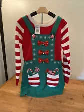 UGLY XMAS SWEATER DRESS - UNITED STATES SWEATERS Tunic Pullover Med Bells NWT