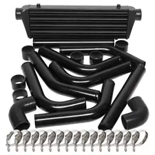 Universal Turbo 2.5" Inch Aluminum Intercooler 8Pcs Piping Kit Black