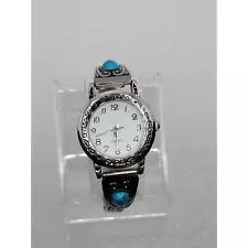 Native American Indian Tribal Silver Tone Turquoise Watch Stretch Expansion Band