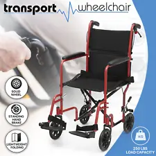 [FDA APPROVED]Foldable Lightweight Transport Wheelchair w/Handbrakes & Footrest