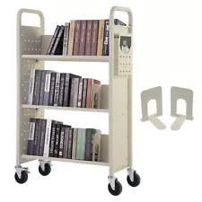 VEVOR Book Cart Library Cart 330 lbs Capacity with V-Shaped Shelves in Cream